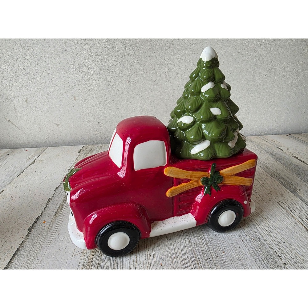 Vintage Pier 1 ceramic car cookie jar tree‎ earthenware Xmas decor unique